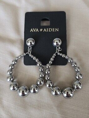 Ava & Aiden Shiny Silver Beaded Hoop Earrings
